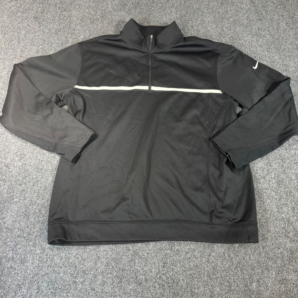 Nike Golf Therma-FIT Mens Large Black Quarter Zip Pullover Stripe Standard Fit